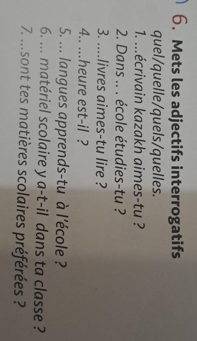 6 Mets Les Adjectifs Interrogatifs Quel Quelle Quels Quelles 1