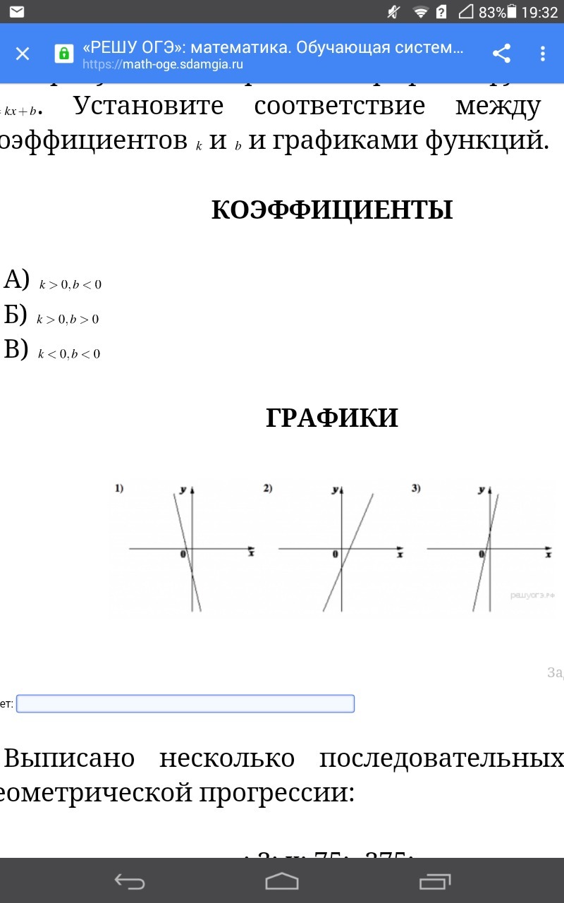 На рисунках изображены графики функций вида y kx b Установите