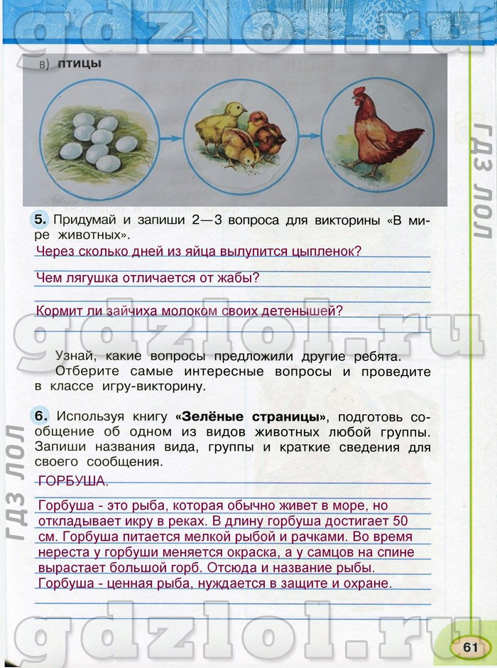 Третий класс страница 61. Гдз окружающий мир 3 класс. Придумай и запиши 2 3 вопроса для викторины в мире животных. Гдз по окружающему миру 3 класс рабочая тетрадь. 2 3 Вопроса для викторины в мире животных.