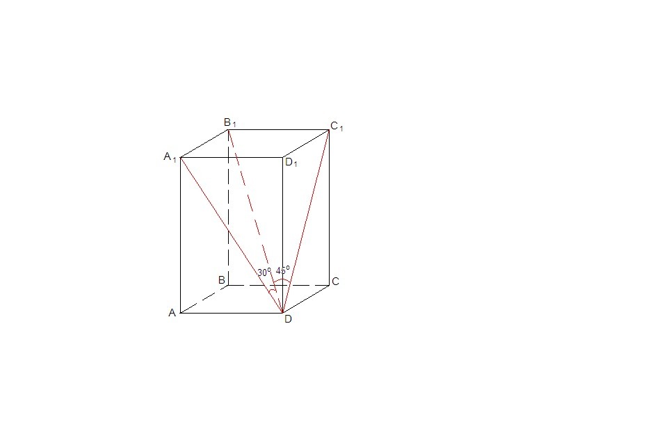 Диагональ прямоугольного параллелепипеда образует углы 30