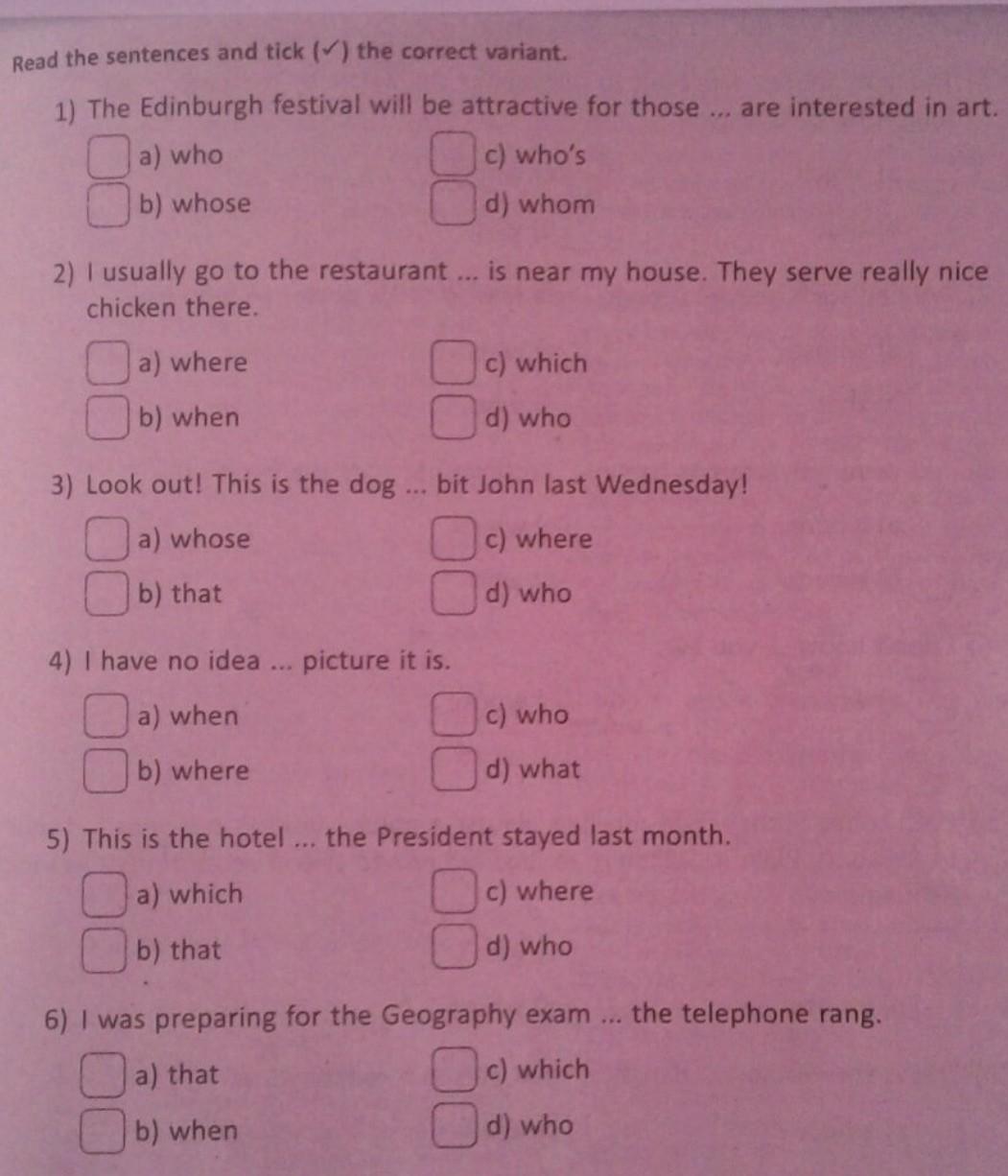 Complete these sentences using the correct variant