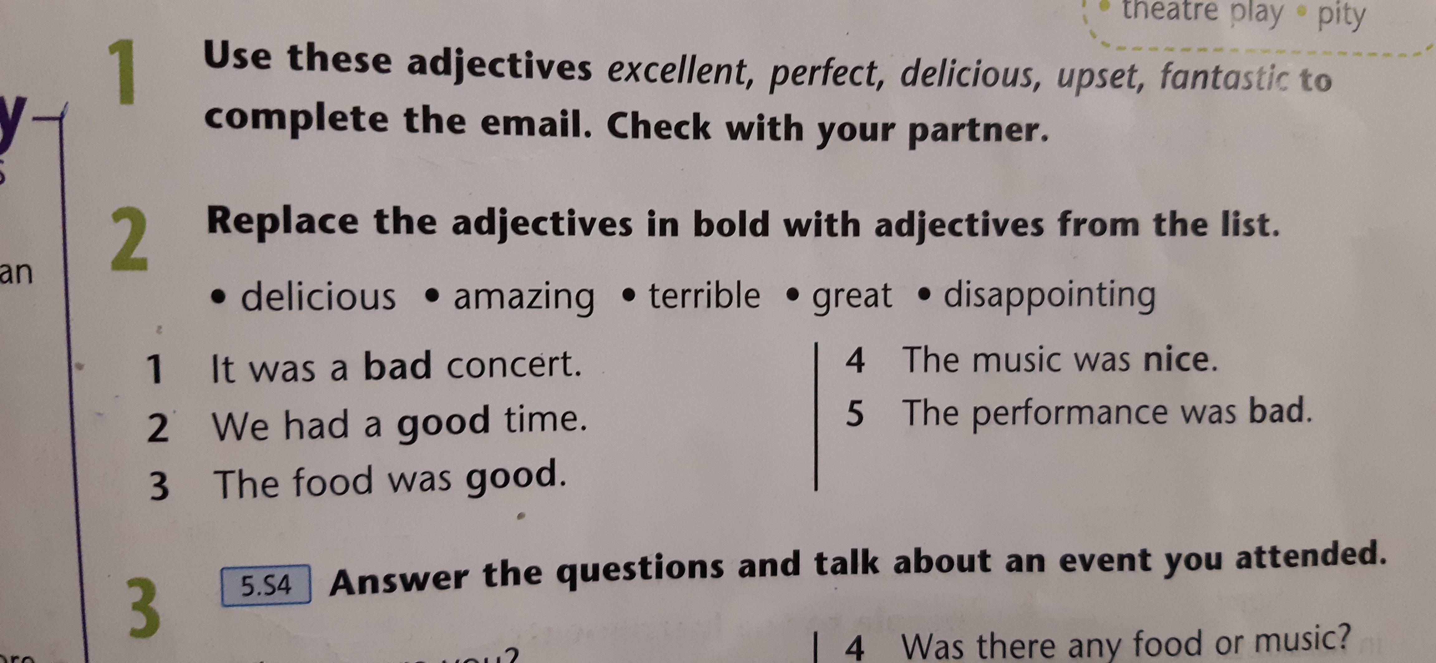 Replace the adjectives in bold