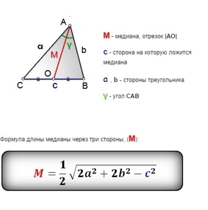 Как найти медиану треугольника. Формула длины Медианы.