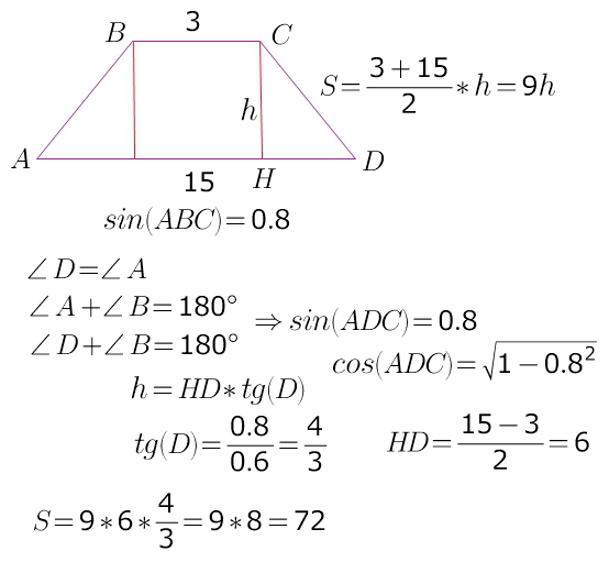 Трапеция абсд с основанием ад. Синус угла трапеции. АБСД трапеция а=30 с=136. Площадь трапеции равна а на б на синус Альфа.