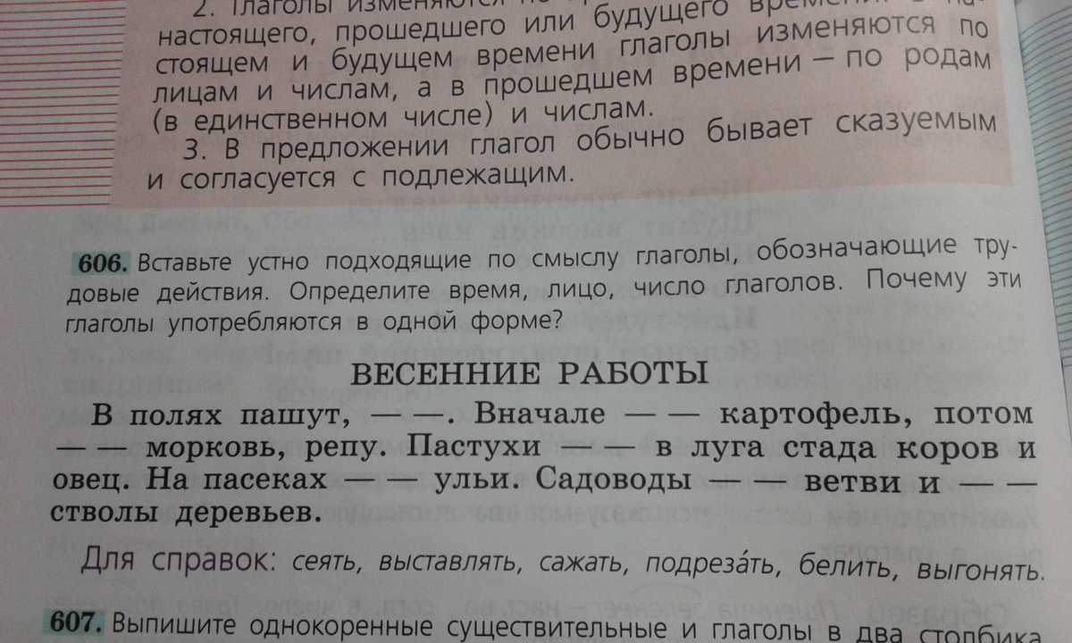 Упр 606. Упр. 606 (Устно). Число слова сеять. Русский язык 5а упр 606 весенние работы вставить предложения.