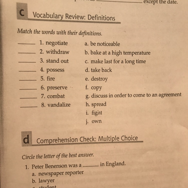 Match the definitions перевод