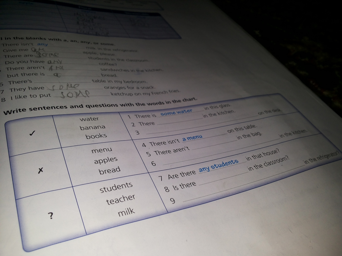 Write the Words in the Chart. Write questions use the words below