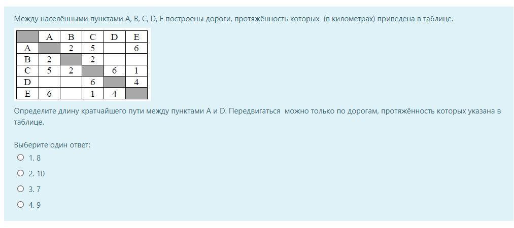 Определить длину пути по таблице