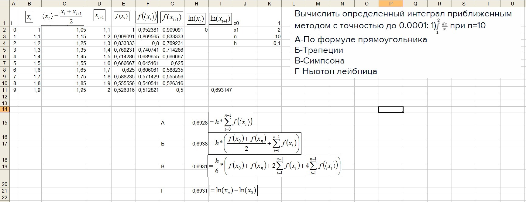 Используя формулу для расчета. Методы вычисления интегралов эксель. Численное интегрирование в excel. Интеграл в экселе формула. Метод интегрирования трапеция excel.