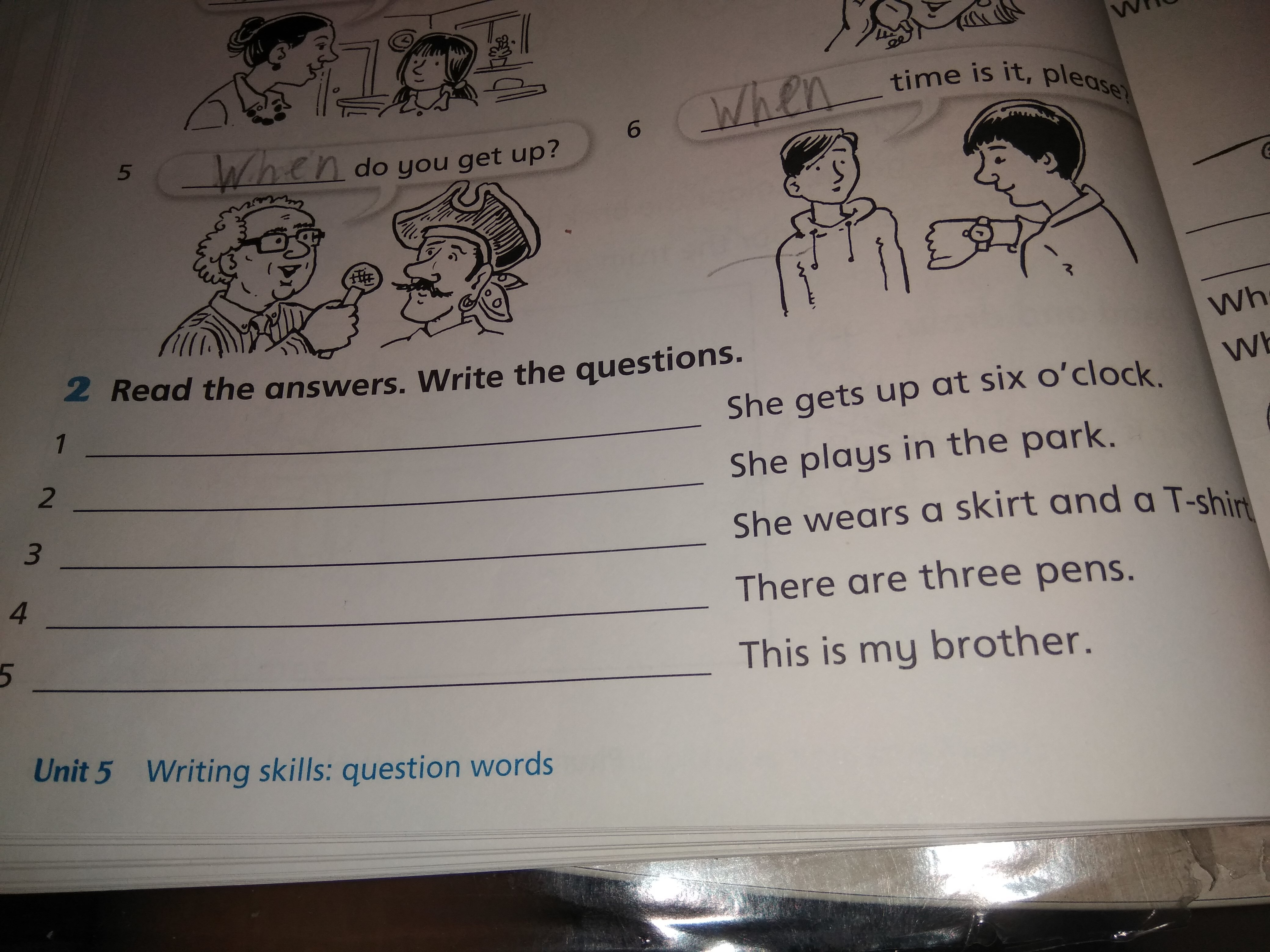 5 write the questions and answers. Lexi 5 my handwriting Expert.