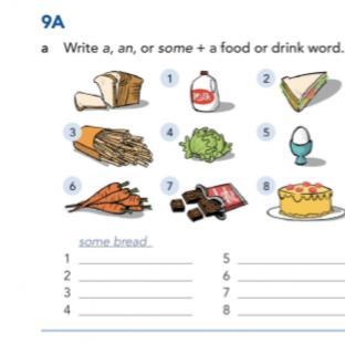 Some word. Food a/an or some. Write a an or some a food Drink Word. A an some + food or Drink.