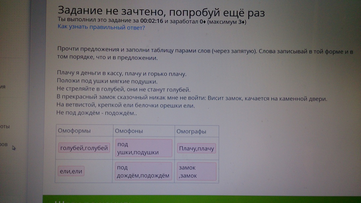 1 прочитайте предложение и выполните задания. Задание зачтено. Задания зачтется. Задание не зачтено, попробуй ещё раз. Плачу предложение с этим словом.