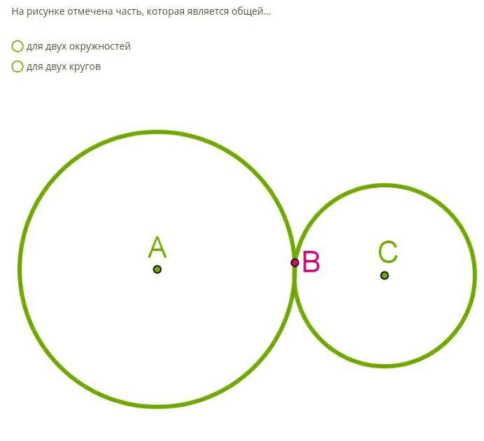 На рисунке отмечена часть которая является общей для двух кругов для двух окружностей