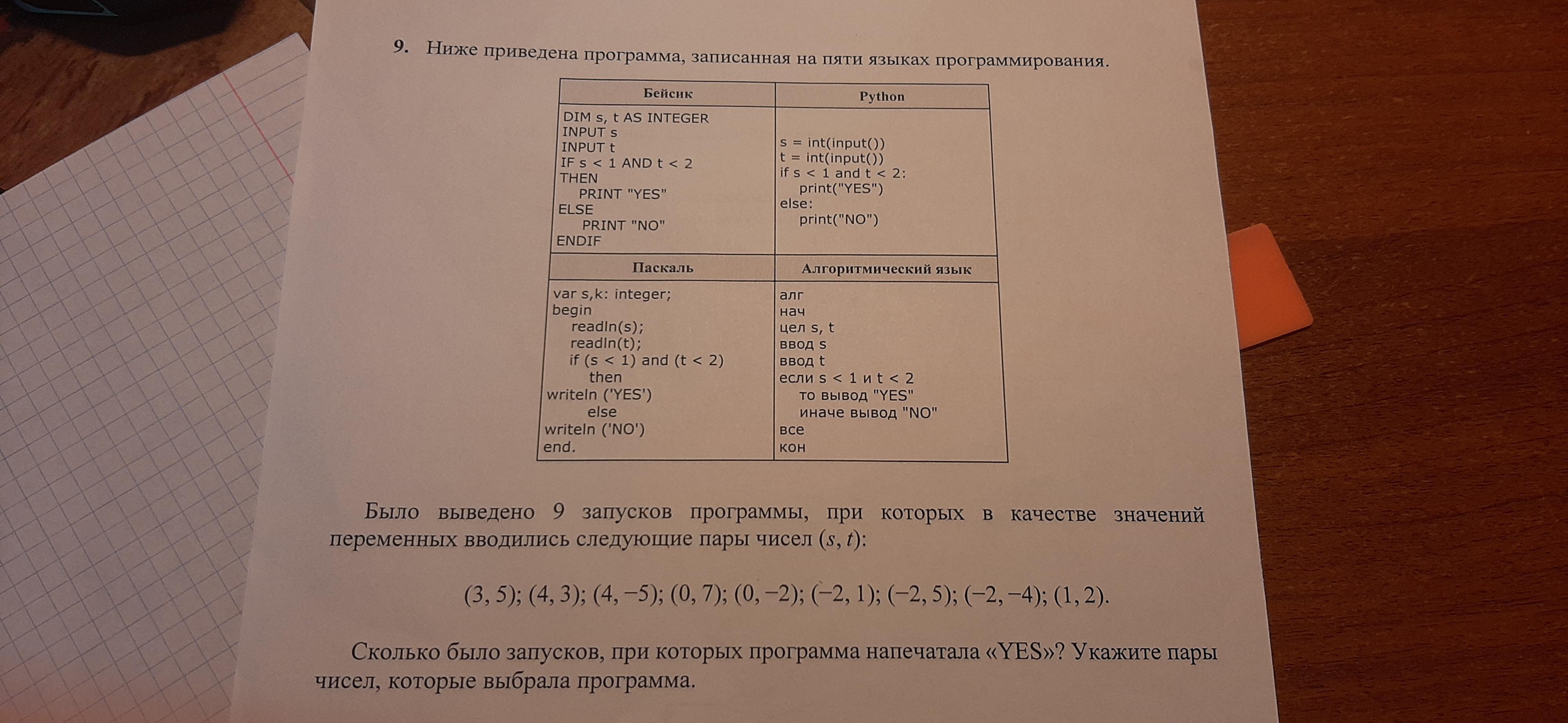 Ниже приведена программа записанная на 5 языках