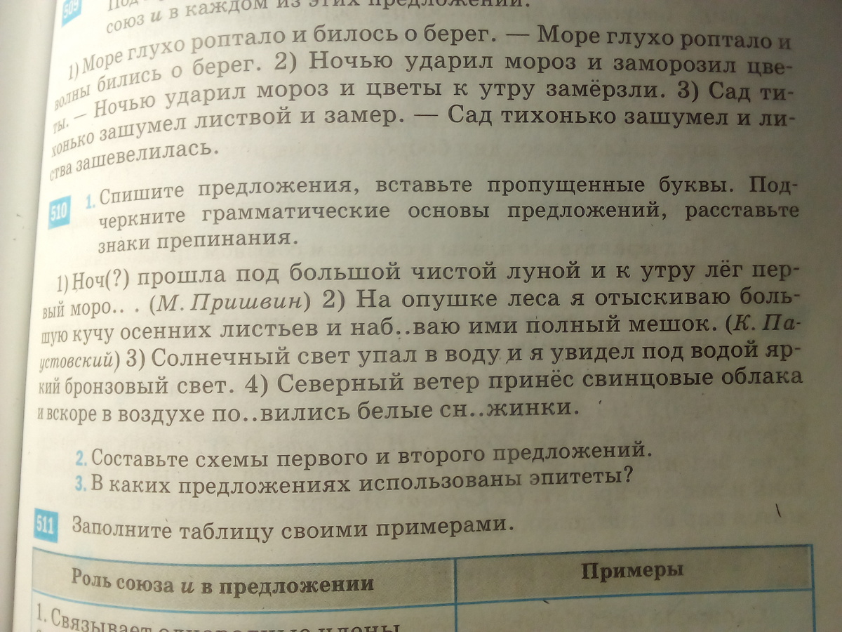 Ночь прошла под большой чистой луной и к утру лег первый мороз запятые и схема