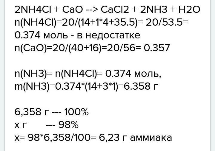 Какая масса аммиака