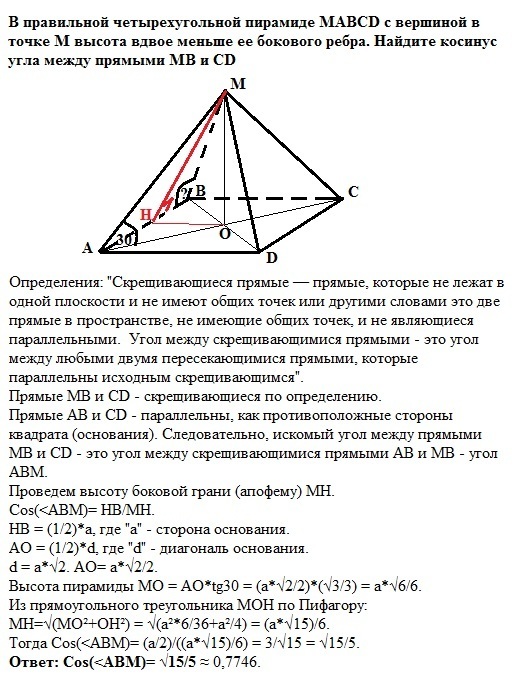 В пирамиде mabcd боковое ребро ma