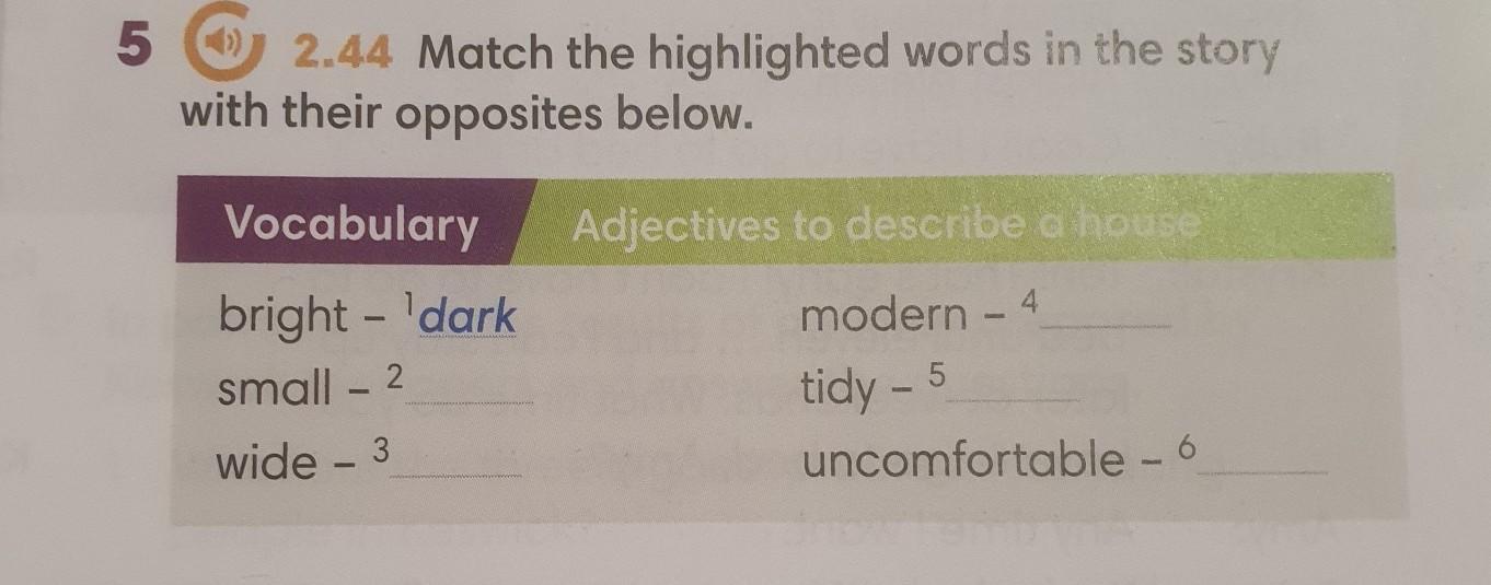 Match the highlighted words to their meanings