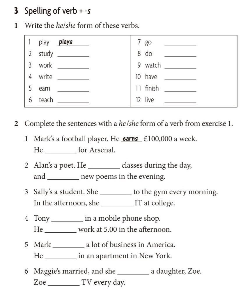 Write the verbs with s or