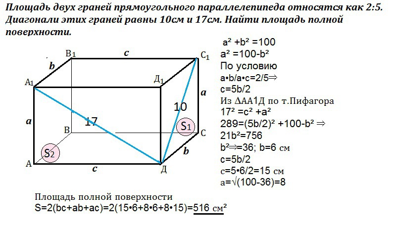 Площадь каждой боковой грани равна прямоугольного параллелепипеда по рисунку определи