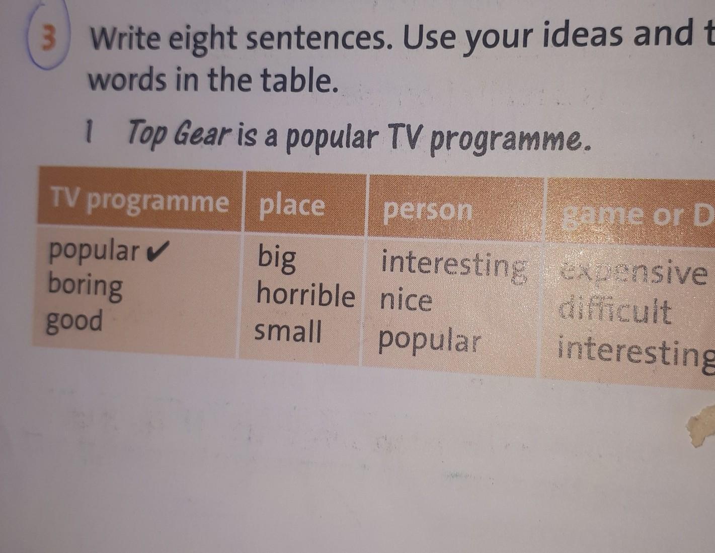 8 Sentences. Write 8 sentences use the Words from. 8. The write the.