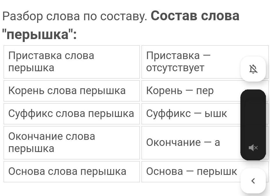 Схема слова перья