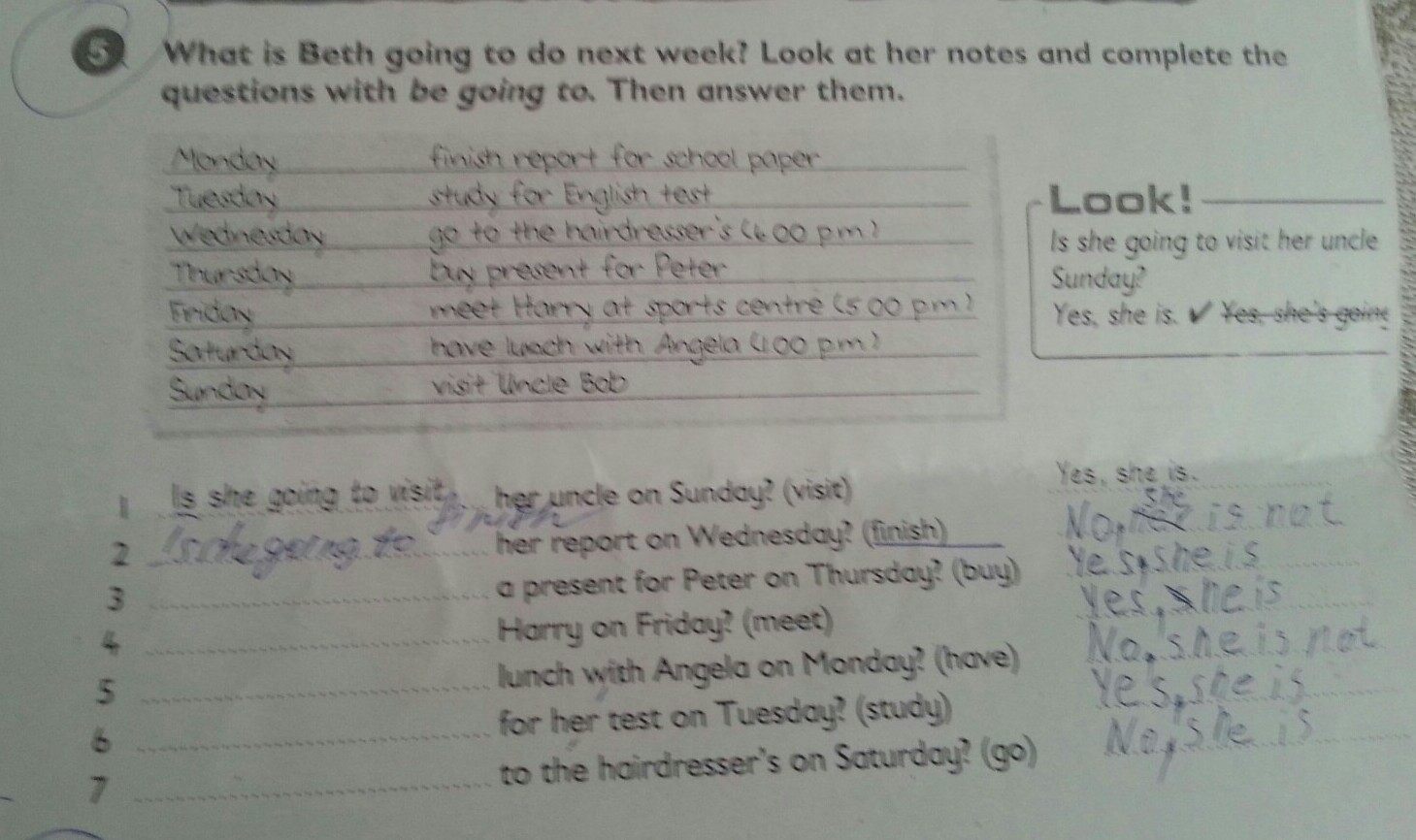 Look at the questions. Предложения с next week. What is Beth going to do next week look at her Notes. What is Beth going to do next week ответ. What Jenifer doing next week complete the sentense.