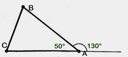 Величину внешнего угла при вершине. Изобразите внешний угол при вершине. АВС внешний угол 130. Угол АБЦ равен 50 градусов. Угол при вершине 180.