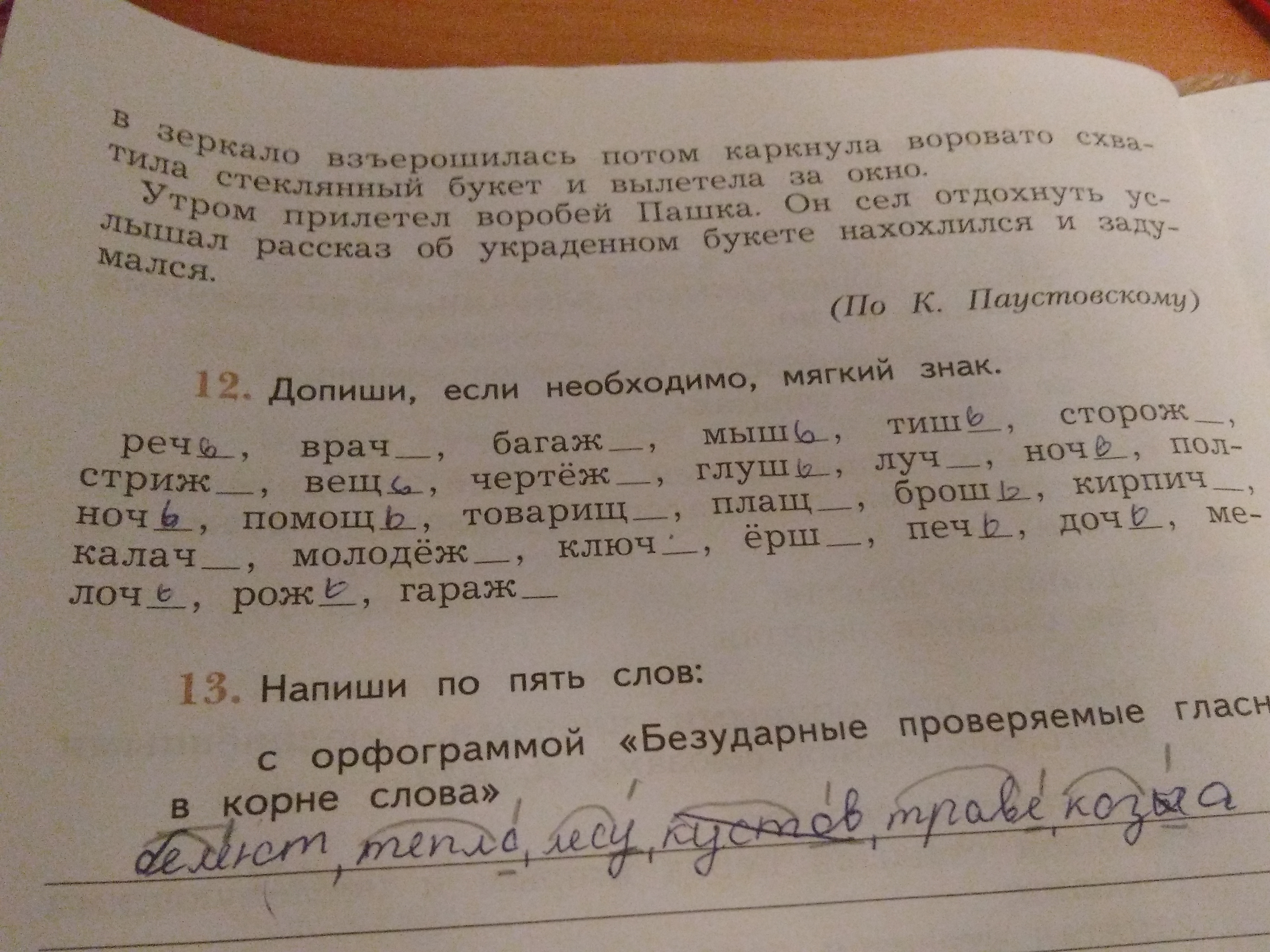 Подчеркни каждое слово в каждой строке. Допиши если необходимо мягкий знак. Допиши если необходимо мягкий знак речь врач багаж. Допиши, если необходимо, .. 12. Допиши, если необходимо, мягкий знак..