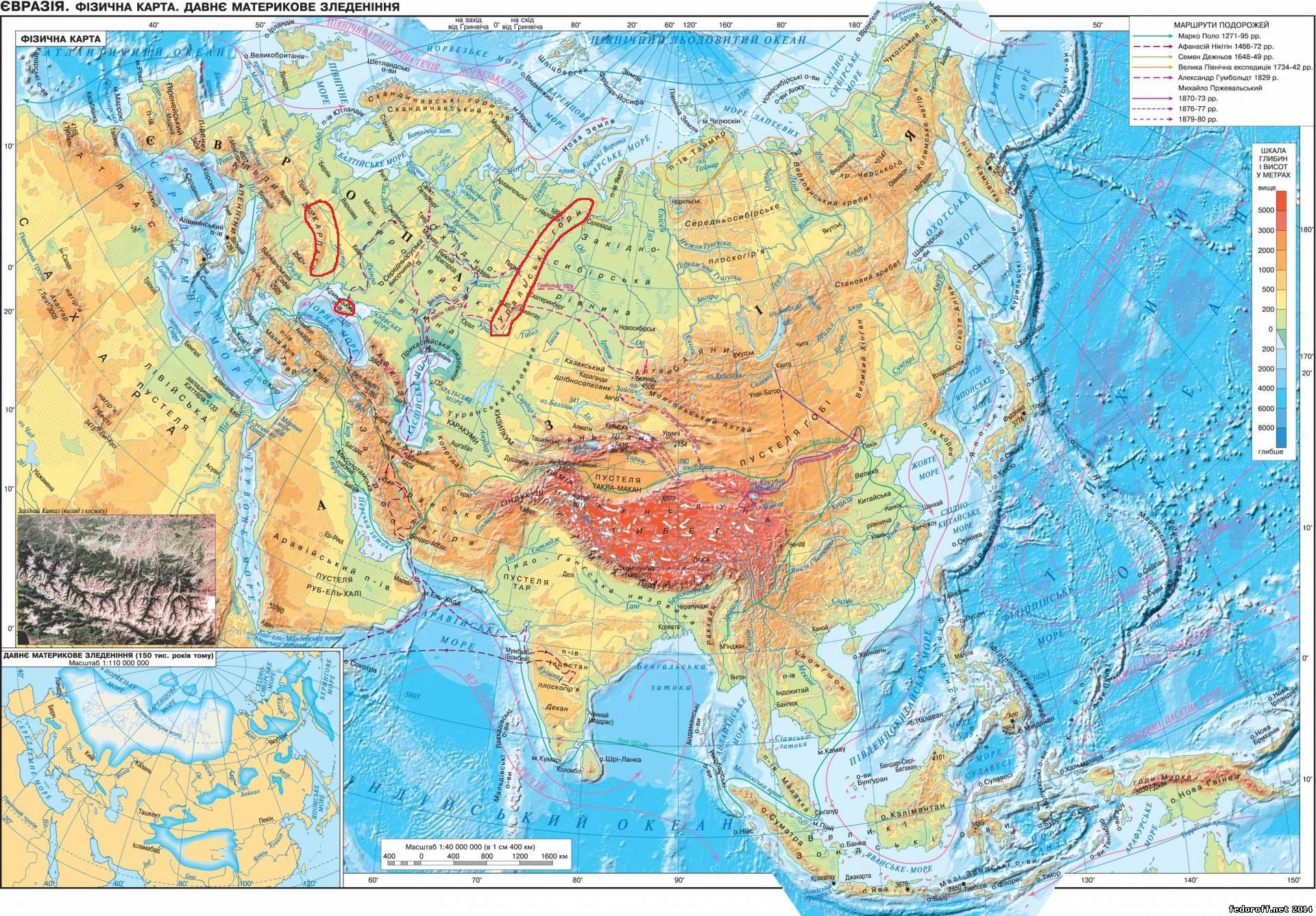 Карта по высоте гор