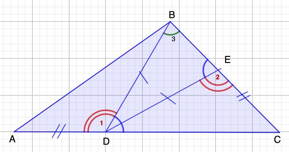 Начертить треугольник a b c. На сторонах AC И BC треугольника ABC отмечены точки d и e соответственно. Постройте треугольник БДЦ В котором угол БЦД=75°.