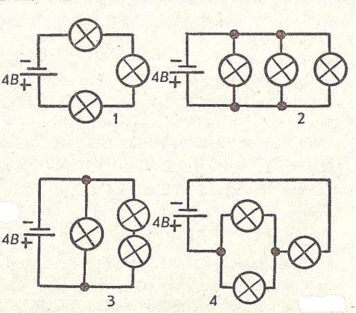 Общее сопротивление четырех одинаковых ламп включенных так как показано на рисунке