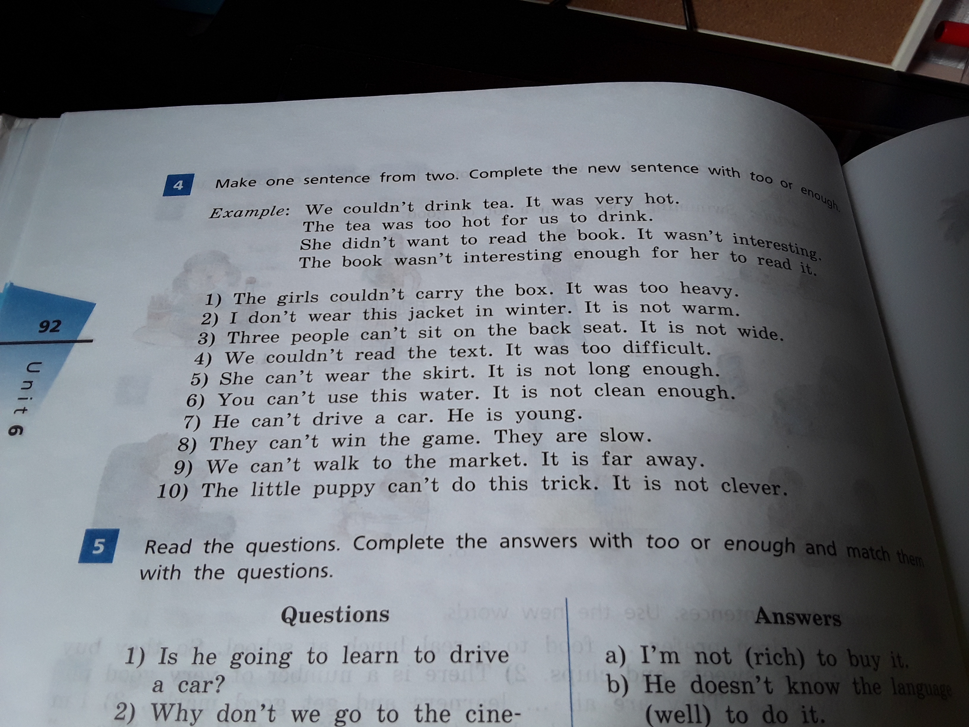 3 complete the sentences t. Make one sentence from two. Complete the sentences with too or enough. Complete with too enough. Complete the sentences using too or enough 1 are you going номер 8.