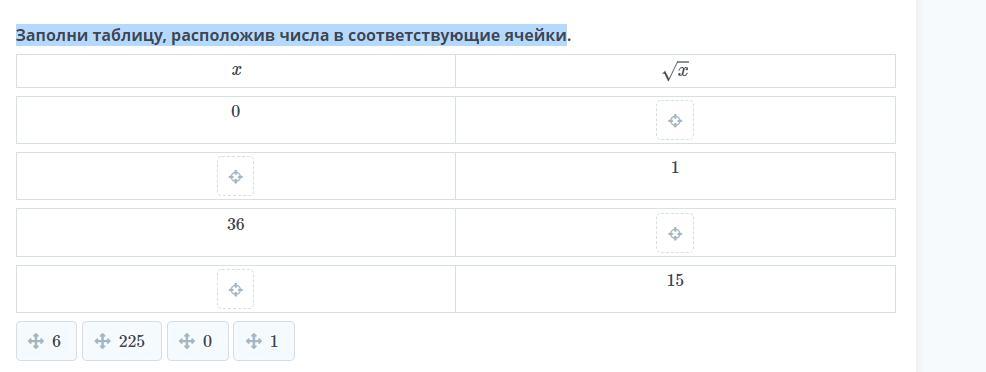 Заполните ячейки таблицы верными значениями