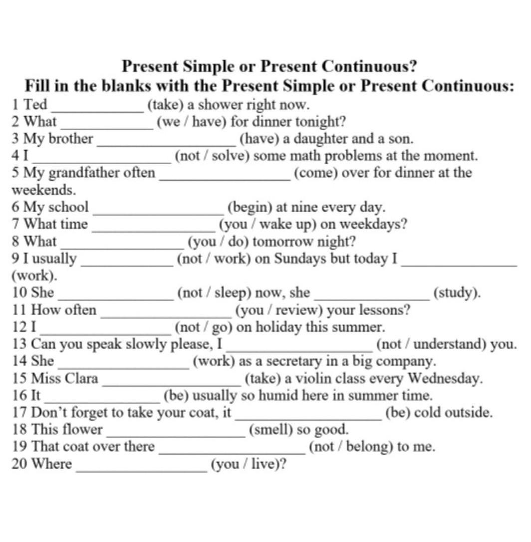 Present simple present continuous test