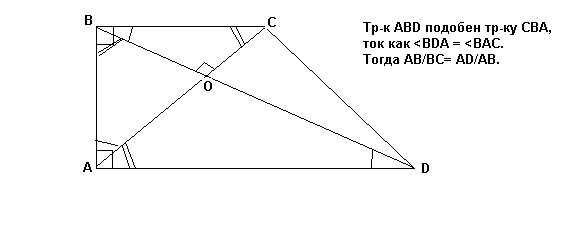Прямоугольной трапеции диагональ перпендикулярна