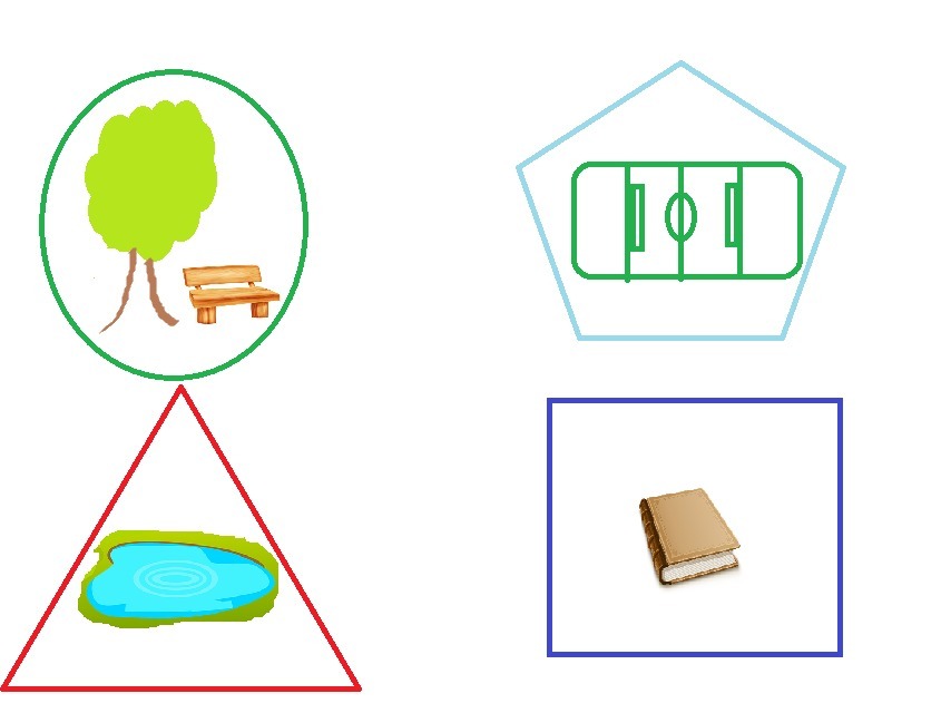 Придумайте и нарисуйте условные обозначения для парка стадиона водоема и школы