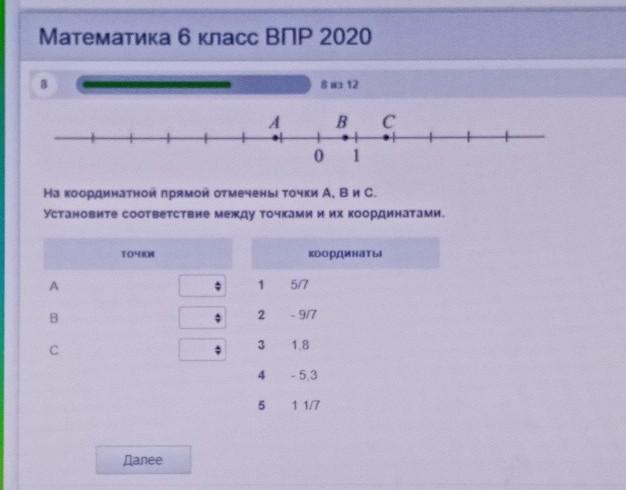 На координатной прямой отмечены точки установите соответствие