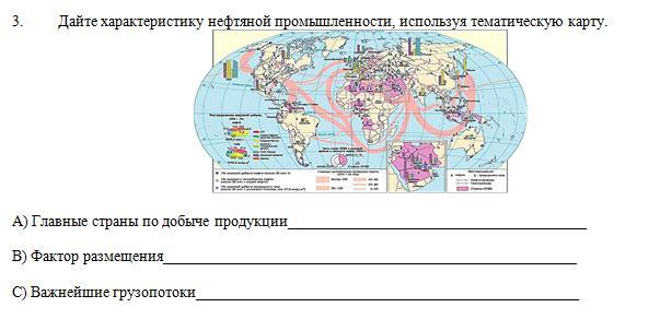 Дайте характеристику нефтяной промышленности используя тематическую карту по плану в таблице