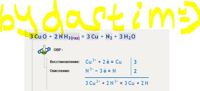 В реакции схема которой cuo nh3 n2 cu h2o