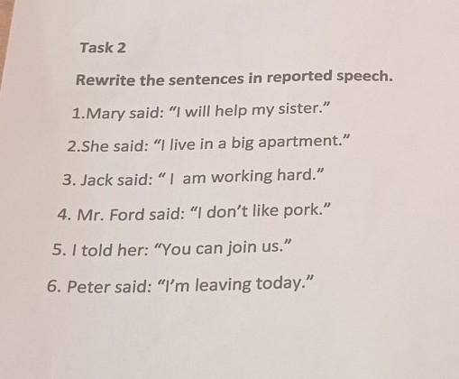 Rewrite the sentences in reported speech avatar