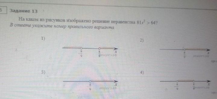На каком из рисунков изображено решение неравенства 81x в степени 2 меньше 64