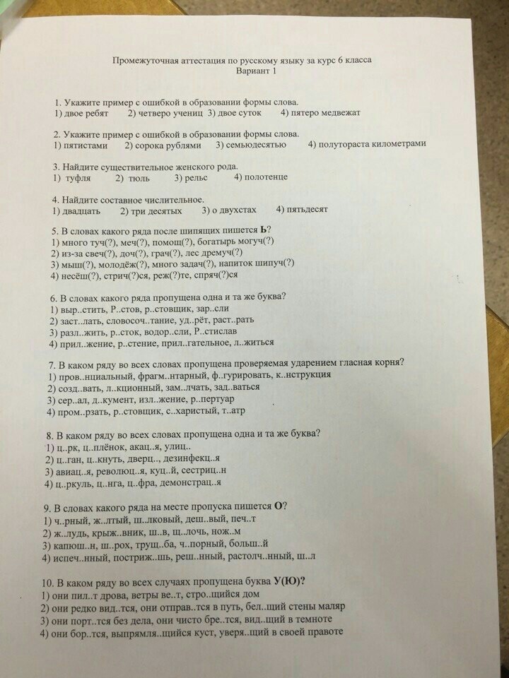 Русский язык 7 промежуточная аттестация