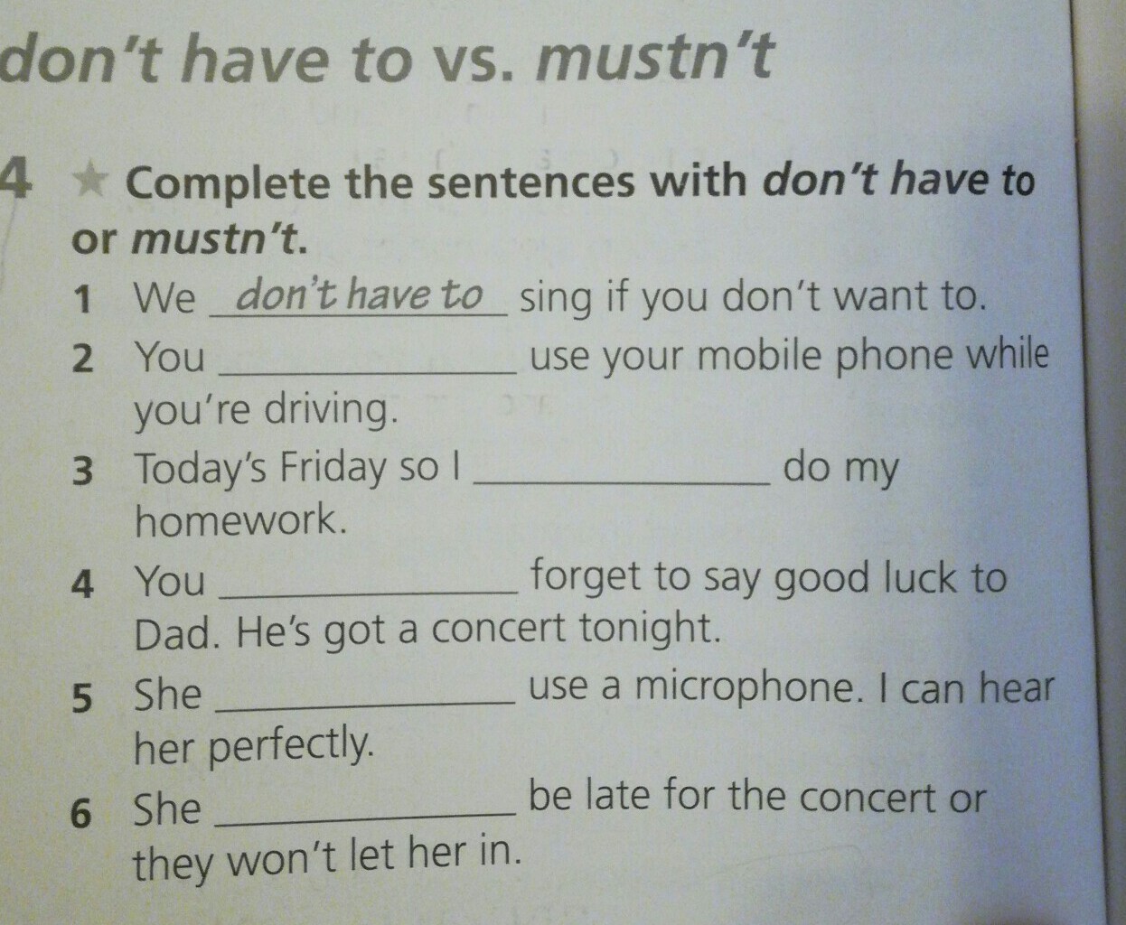 Complete the sentences 1 don t