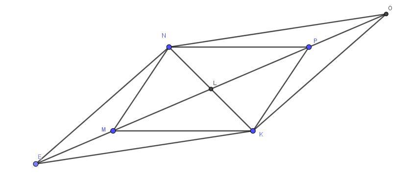 Параллелограмм МНПК. Диагональ NK параллелограмма MNPK. Точка о делит пополам диагональ. Продолжение диагонали.