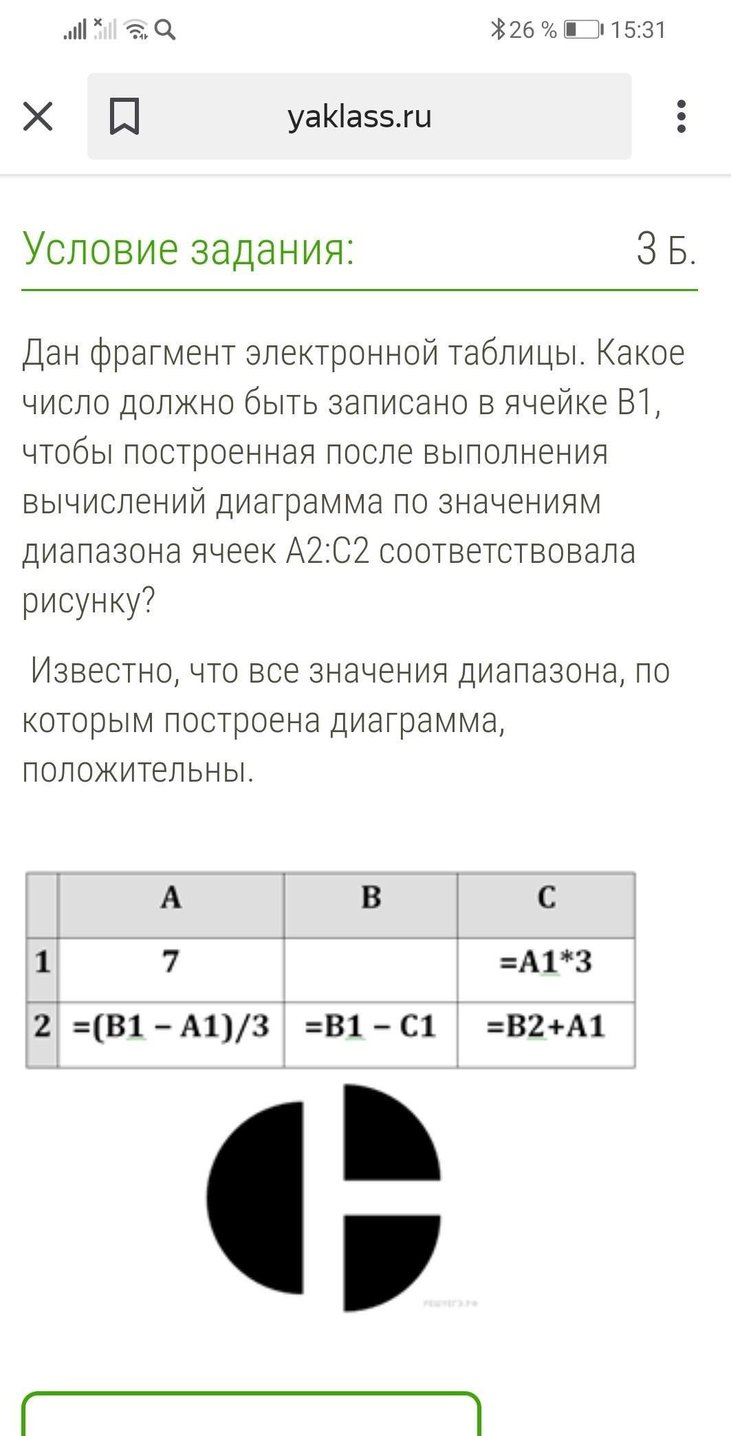 Дан фрагмент электронной таблицы какое целое число должно быть записано в ячейке b1 чтобы диаграмма