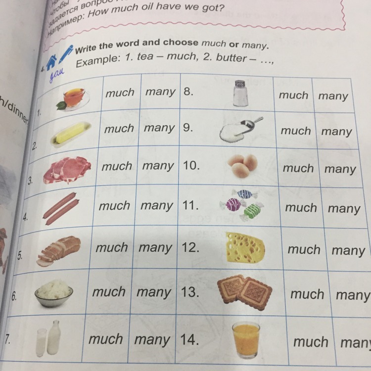 Choose much many. Write the Word and choose much or many. Tea much или many. Much many Butter. Write the Word and choose much or many. Tea-much, Butter-...