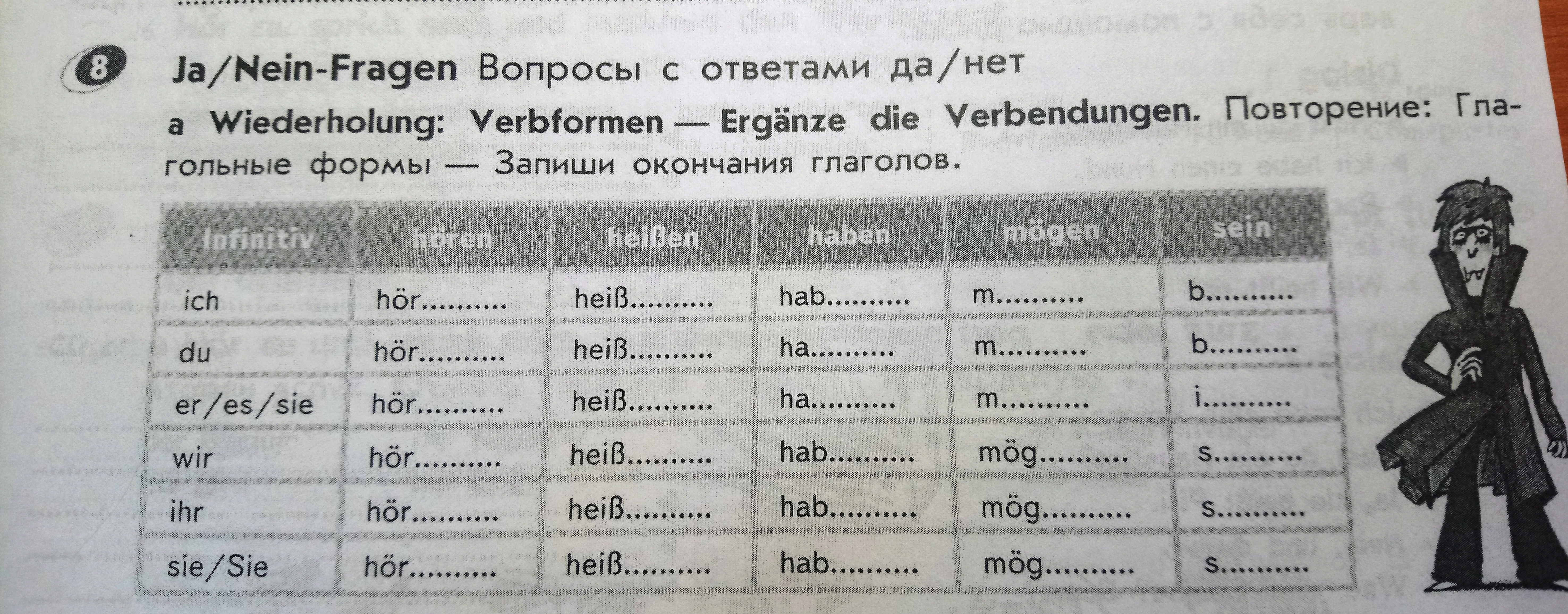 Запиши окончание глаголов на немецком языке