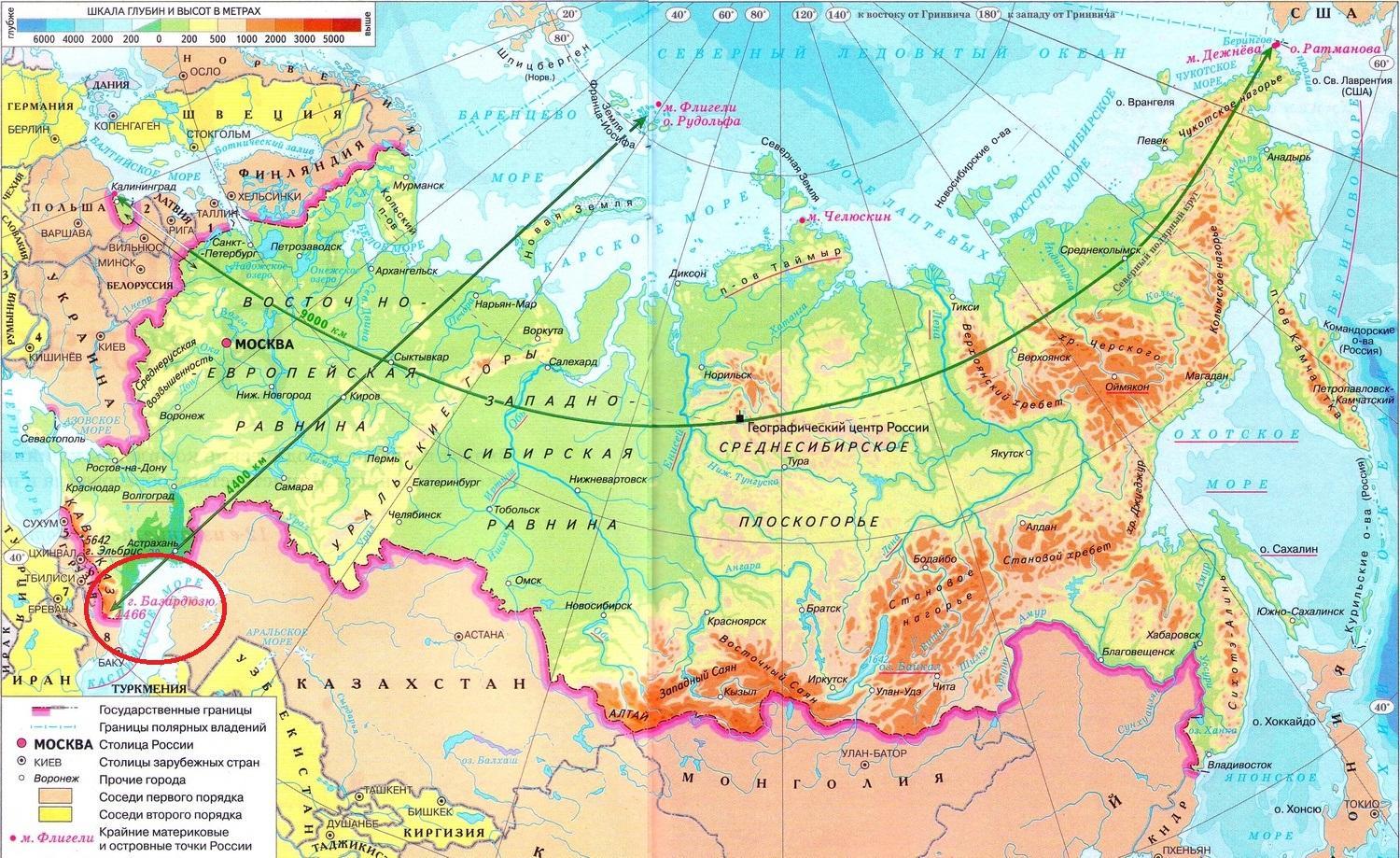 Крайние точки россии контурная карта