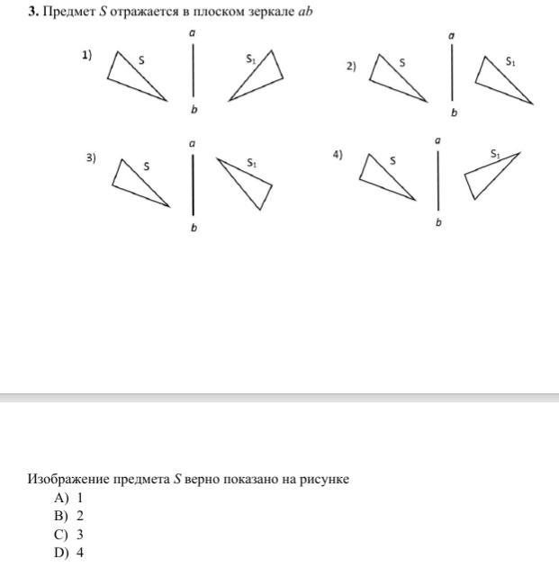 Предмет s отражается в плоском зеркале ab изображение предмета s верно